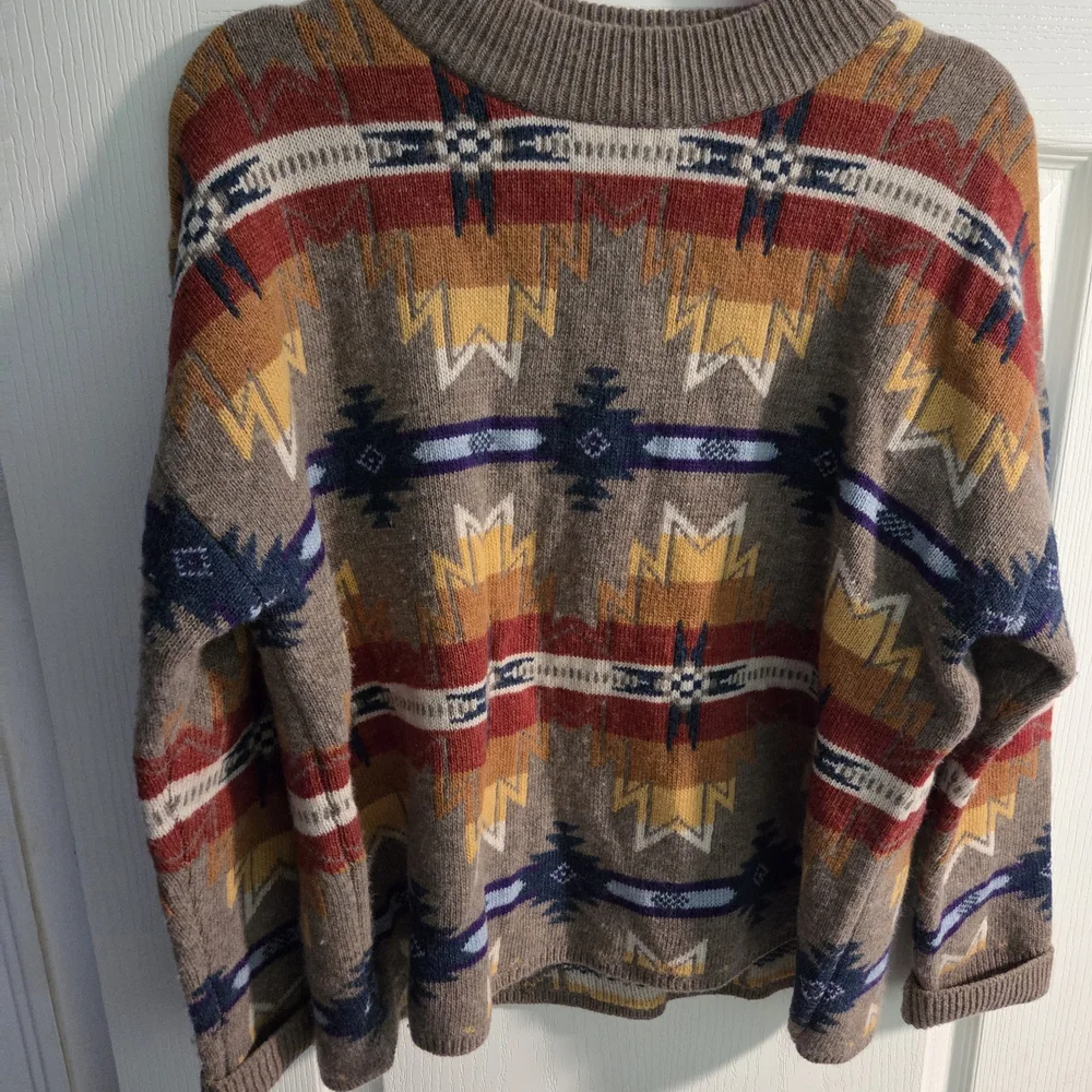 EUC Faherty x Doug Good Feather Mock Neck Sweater- Taupe Multi- Size Large - Picture 6 of 12